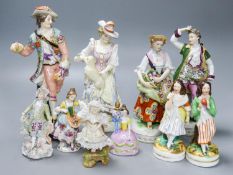 Ten Continental porcelain figures or groups, 19th/20th century, including a Berlin figure of a