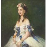 A modern oil portrait of a Victorian bride, 41 x 40cm.