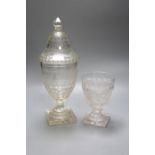 A Regency cut glass sweetmeat vase and cover and a similar rummer , tallest 30cm