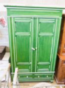 A late Victorian painted pine two door wardrobe, W.120cm H.212cm