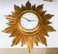 A gilt painted sunburst wall clock50cm