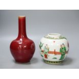 A Chinese famille verte jar and a sang de boeuf vase