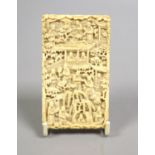 A Chinese Cantonese carved ivory card case, 9.5cm