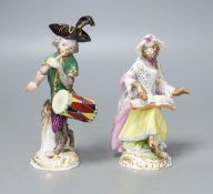 Two 19th century Meissen monkey band figures, tallest 14.5 cm14cm