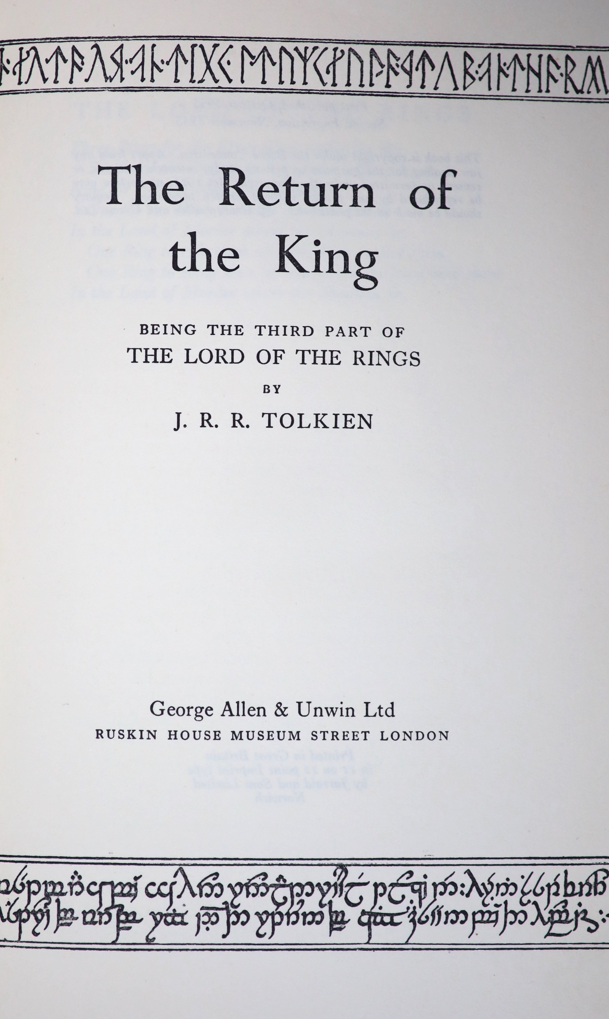 ° Tolkien, J.R.R - The Lord of the Rings, 3 vols, The Fellowship of the Ring, 5th impression, - Image 4 of 4