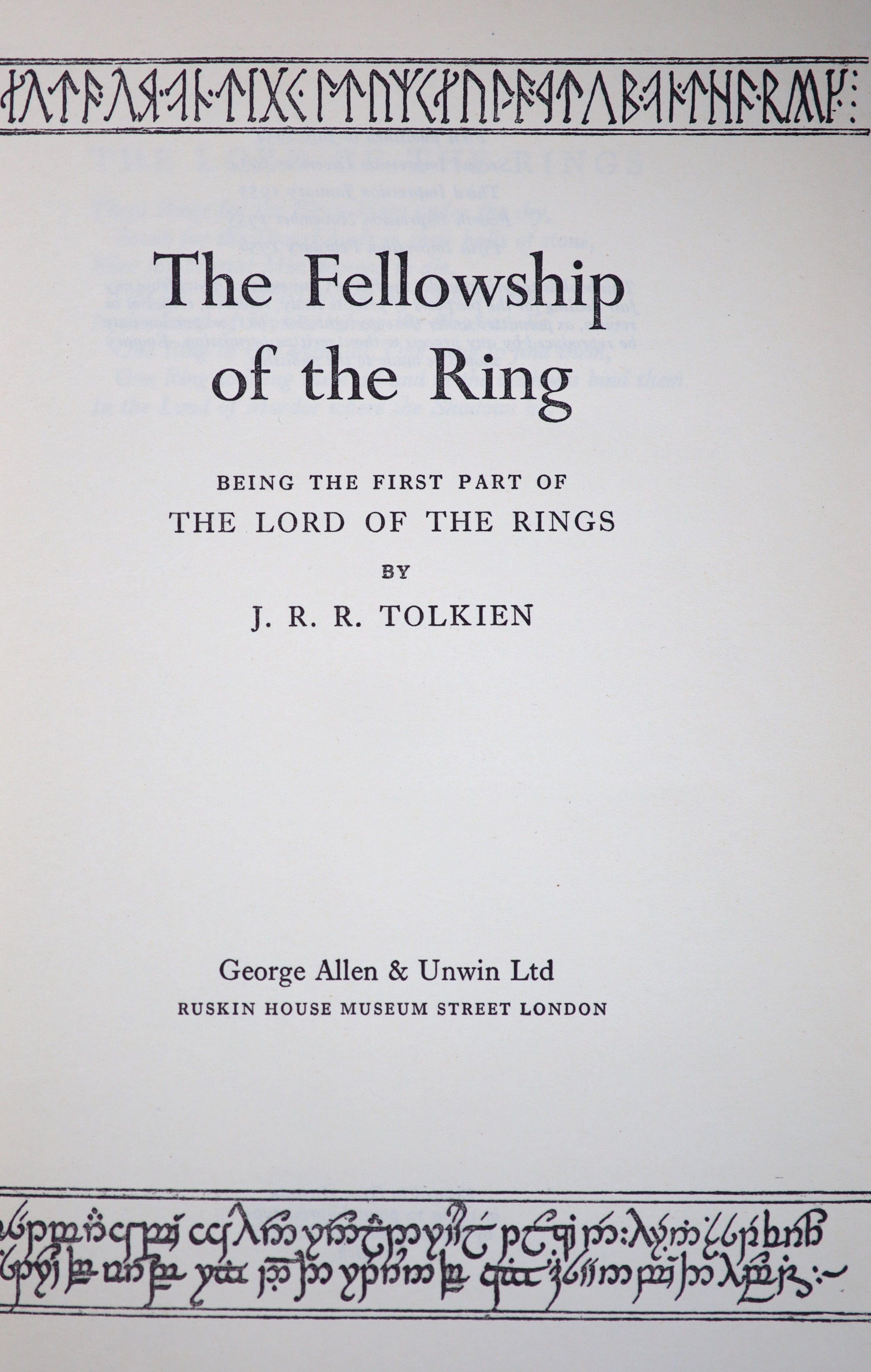 ° Tolkien, J.R.R - The Lord of the Rings, 3 vols, The Fellowship of the Ring, 5th impression, - Image 2 of 4