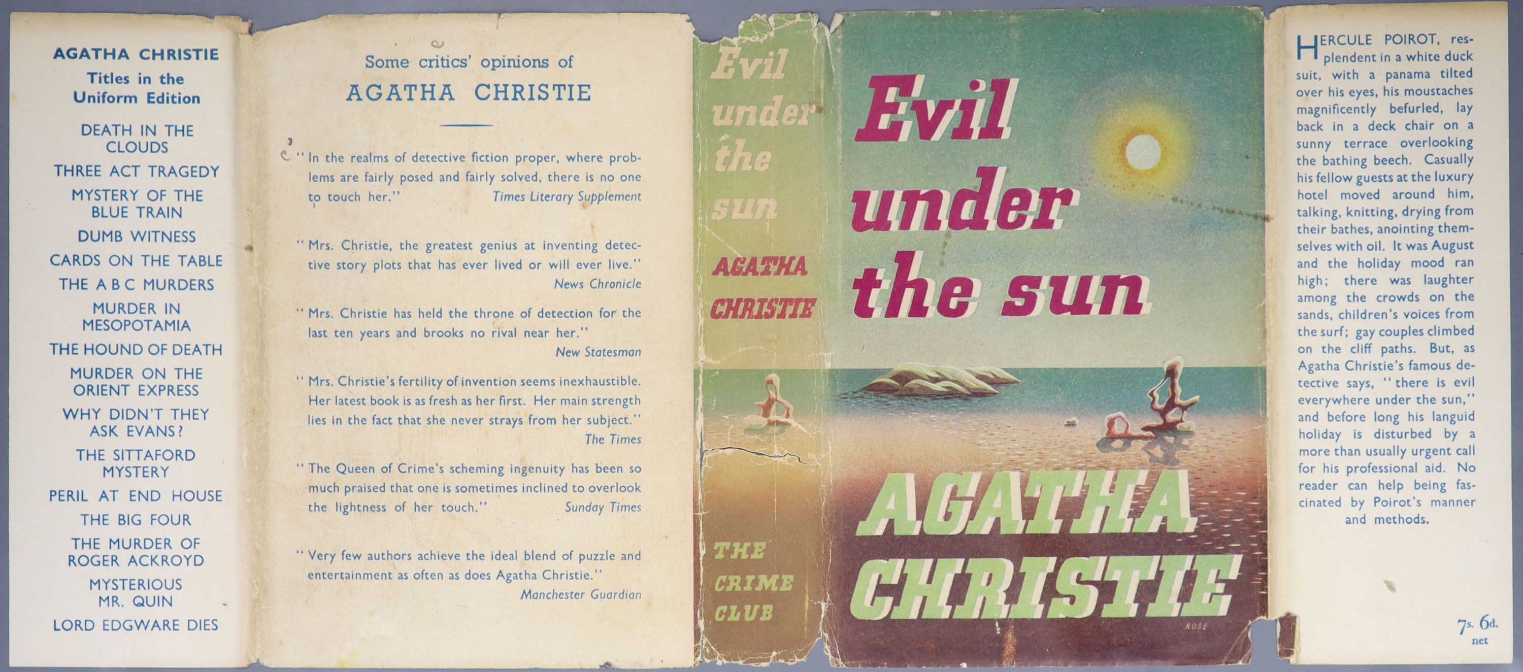 ° Christie, Agatha - Evil Under the Sun, 1st edition, 8vo, original cloth in unclipped d/j, tears to