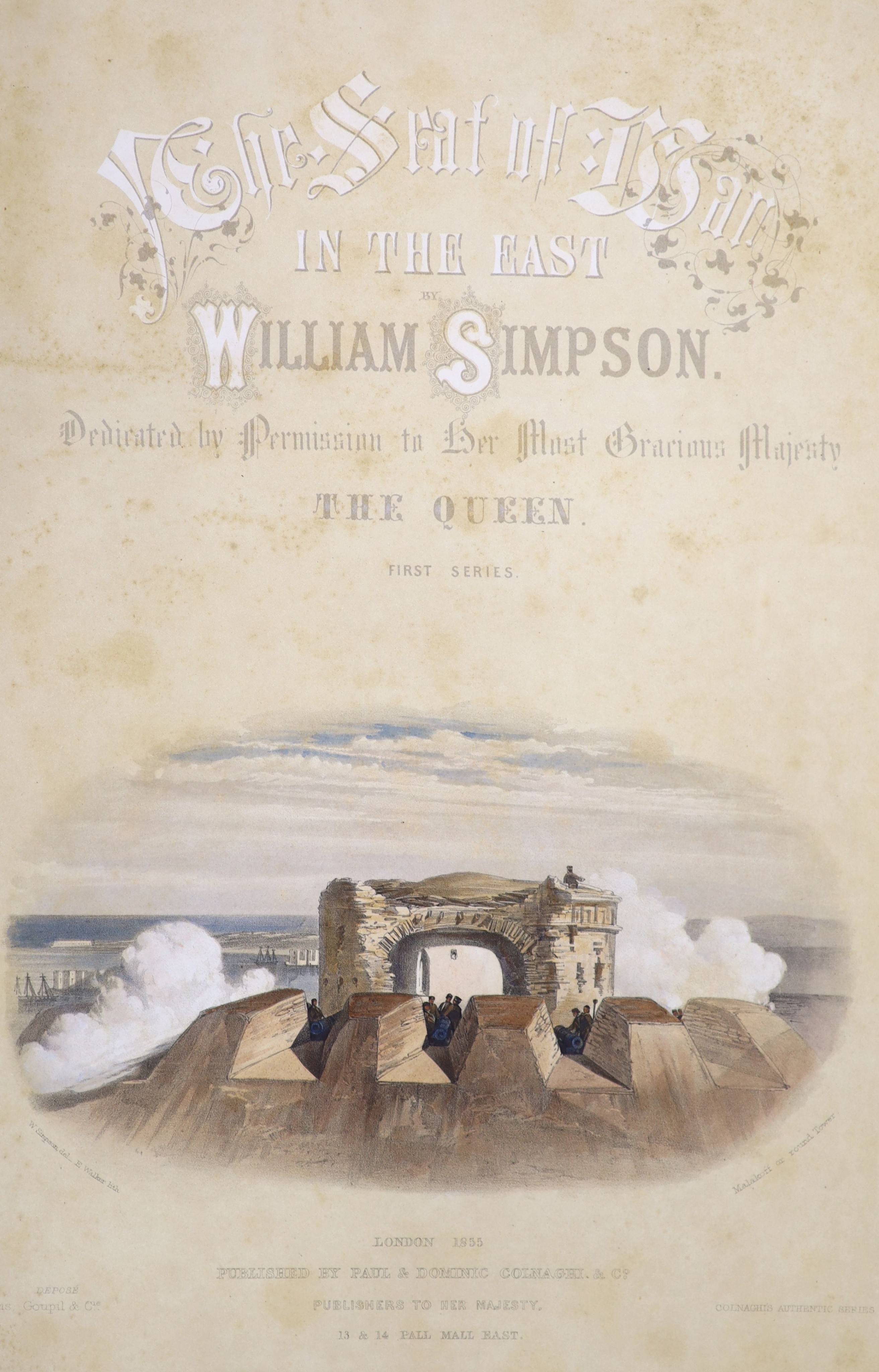 Simpson, William - The Seat of War in the East, 2 parts in 1 vol, folio, half red morocco, with