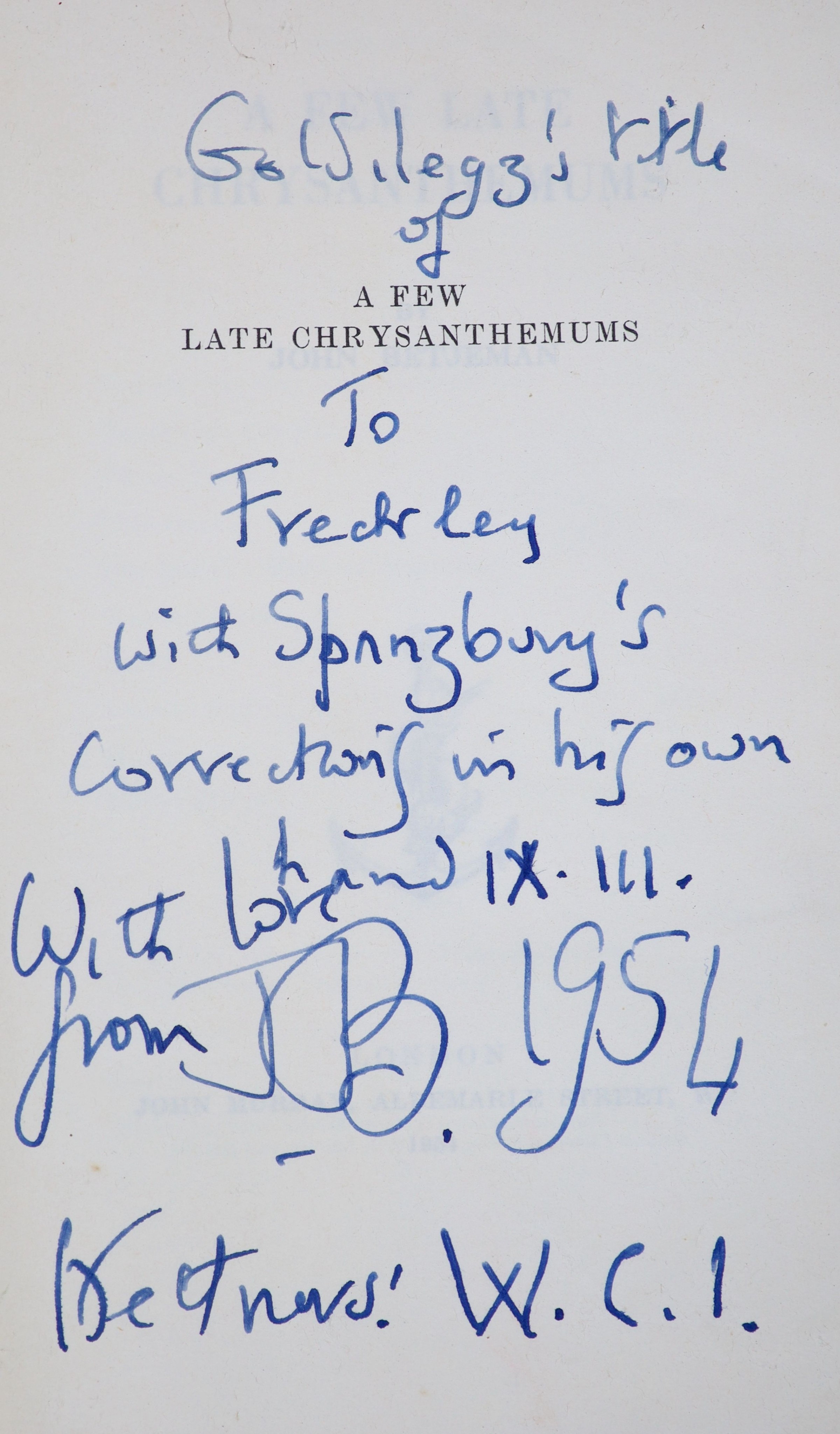 ° Betjaman, John, Sir - A Few Late Chrysanthemums, the authors uncorrected proof copy, 12mo, limp - Image 2 of 2