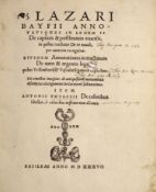 ° Baif, Lazare de. Annotations in Legum 11 De Capitnis and posttiminio reversis ...engraved title