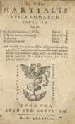 ° Martial. Epigrammaton Libri XV ...headpiece decorations; 8, 480pp., old vellum, sm.8vo. Lyon:
