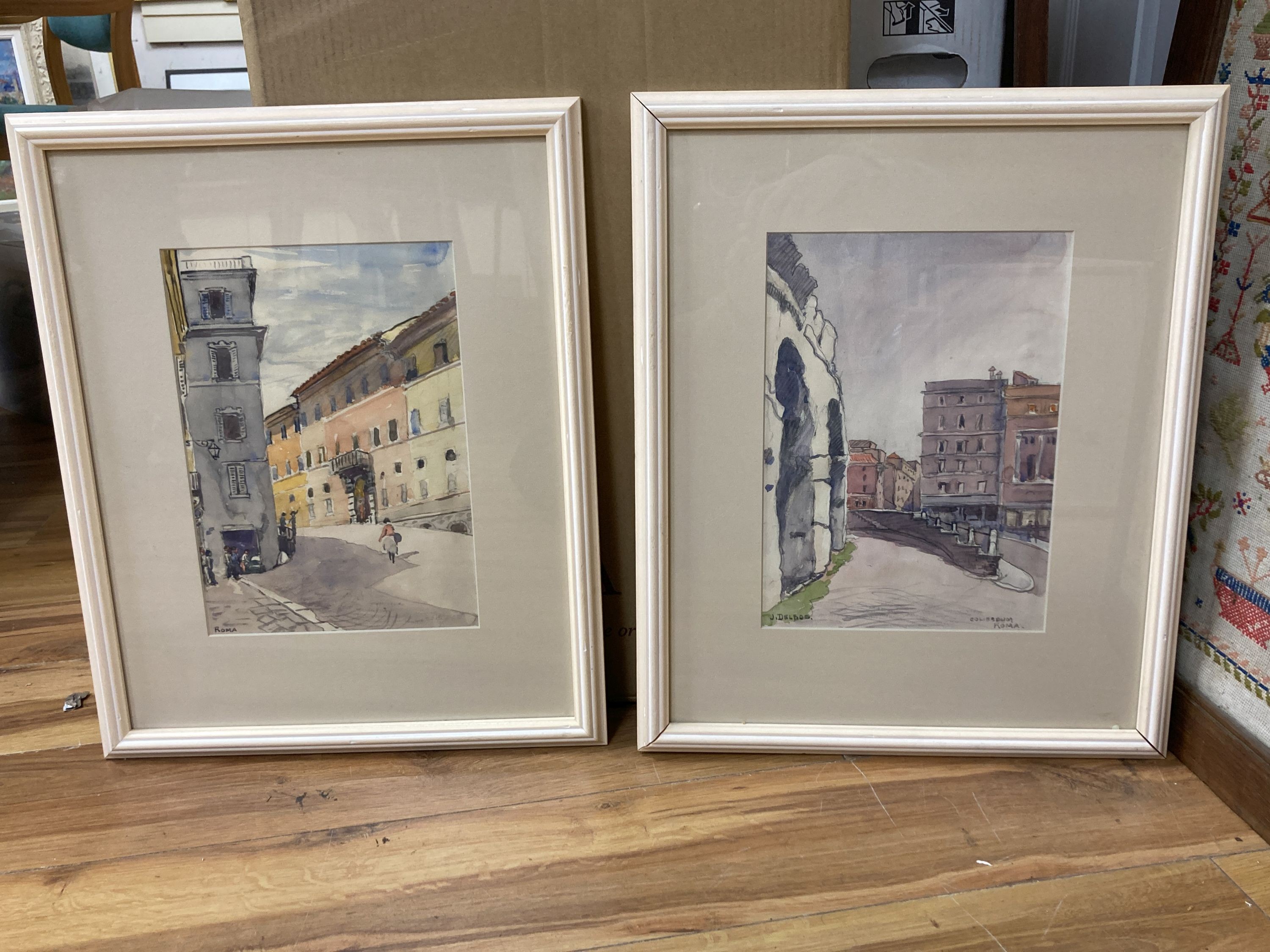 Julius Delos (1879-1970), four watercolours, Views in Naples, Rome and Venice, signed, largest 30 x - Image 4 of 7