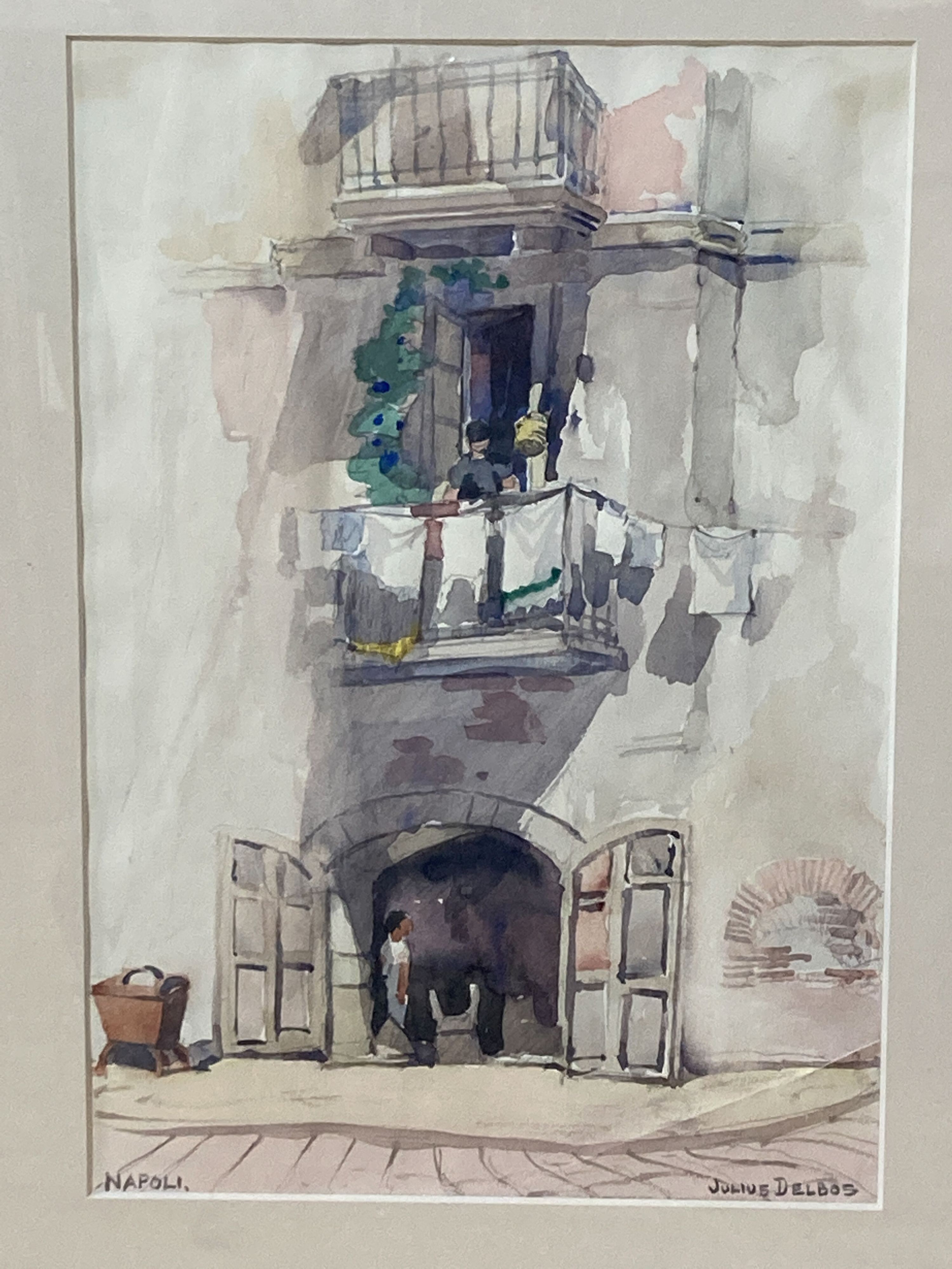 Julius Delos (1879-1970), four watercolours, Views in Naples, Rome and Venice, signed, largest 30 x - Image 3 of 7