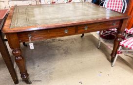 A Victorian mahogany partner's writing table, with green leather inset skiver, W.145cm D.112cm H.