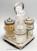 A George III silver cruet stand, by Emes & Barnard, London, 1813 and four associated cruets, two