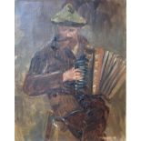 Franco Russian School mid 20th century, oil on canvas, accordian player, indistinctly signed, 24 x