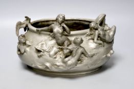 After A. Foretay. An Art Nouveau pewter centrepiece cast with sea creatures, width 29cm