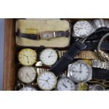 A lady's 9ct gold cased manual wind wrist watch and a quantity of assorted wrist and pocket