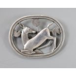 A Georg Jensen sterling oval kneeling deer brooch, no. 256, 43mm.