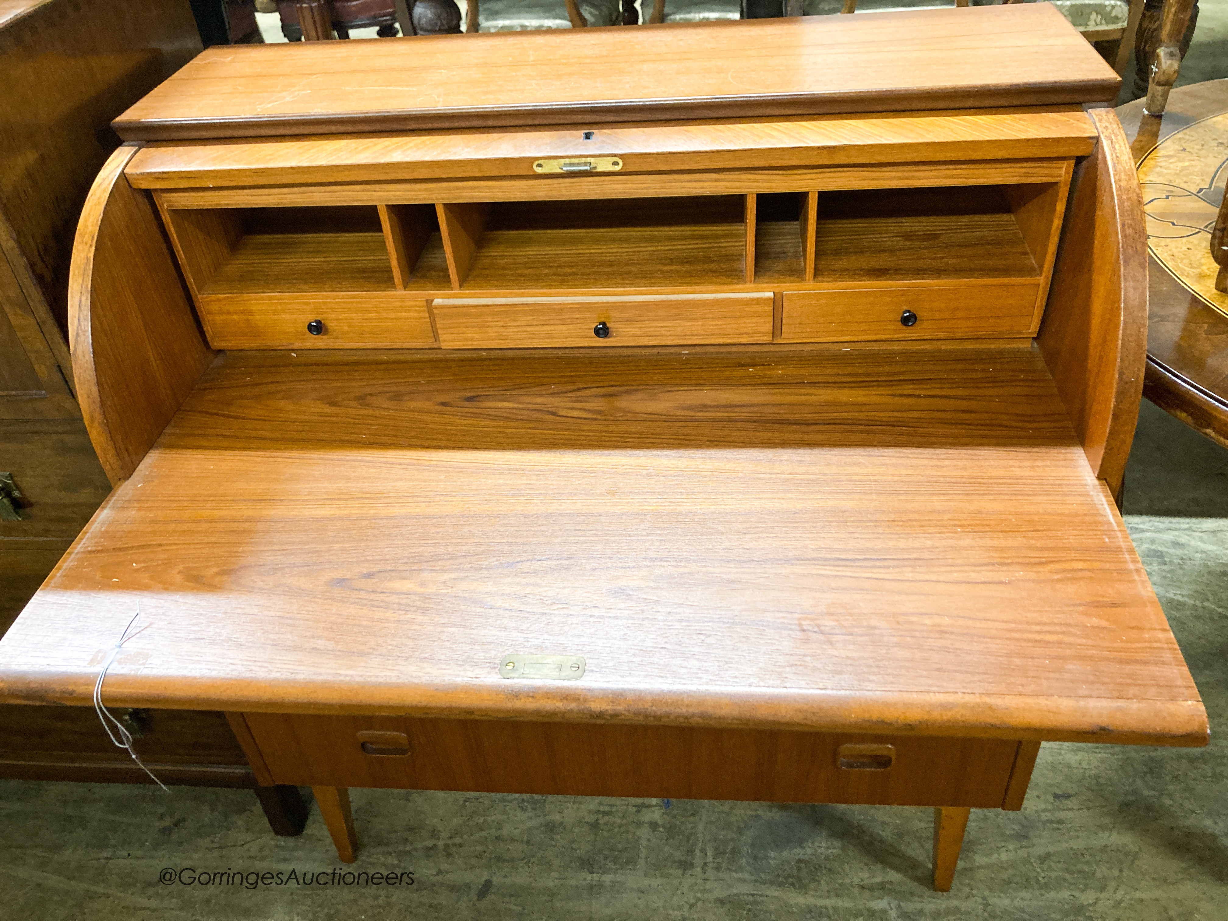 A mid century design teak cylinder bureau, width 90cm, depth 48cm, height 96cm - Image 2 of 3