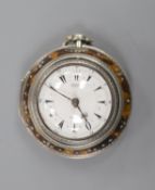 A 19th century silver and tortoiseshell triple case keywind verge pocket watch, for the Turkish