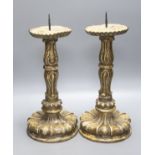 A pair of giltwood and gesso pricier candlesticks in the 17th century Italian style, height 29cm