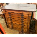 A late Victorian pine eleven drawer plan chest, W.118cm D.74cm H.101cm
