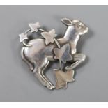 A Georg Jensen sterling lamb and frond brooch, no. 311, 47mm.