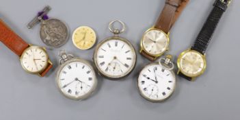 A gentleman's steel and gold plated Omega manual wind wrist watch, three other wrist watches, three