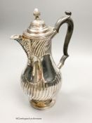 A late Victorian demi wrythened fluted baluster hot water pot, Martin, Hall & Co, Sheffield, 1893,