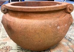 A Compton pottery terracotta scroll garden planter, impress marks, 50cm diameter, height 37cm