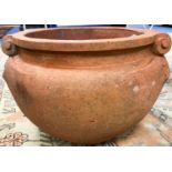 A Compton pottery terracotta scroll garden planter, impress marks, 50cm diameter, height 37cm