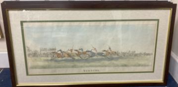 A set of 4 hand-coloured horse racing prints, 18 x 54cm.