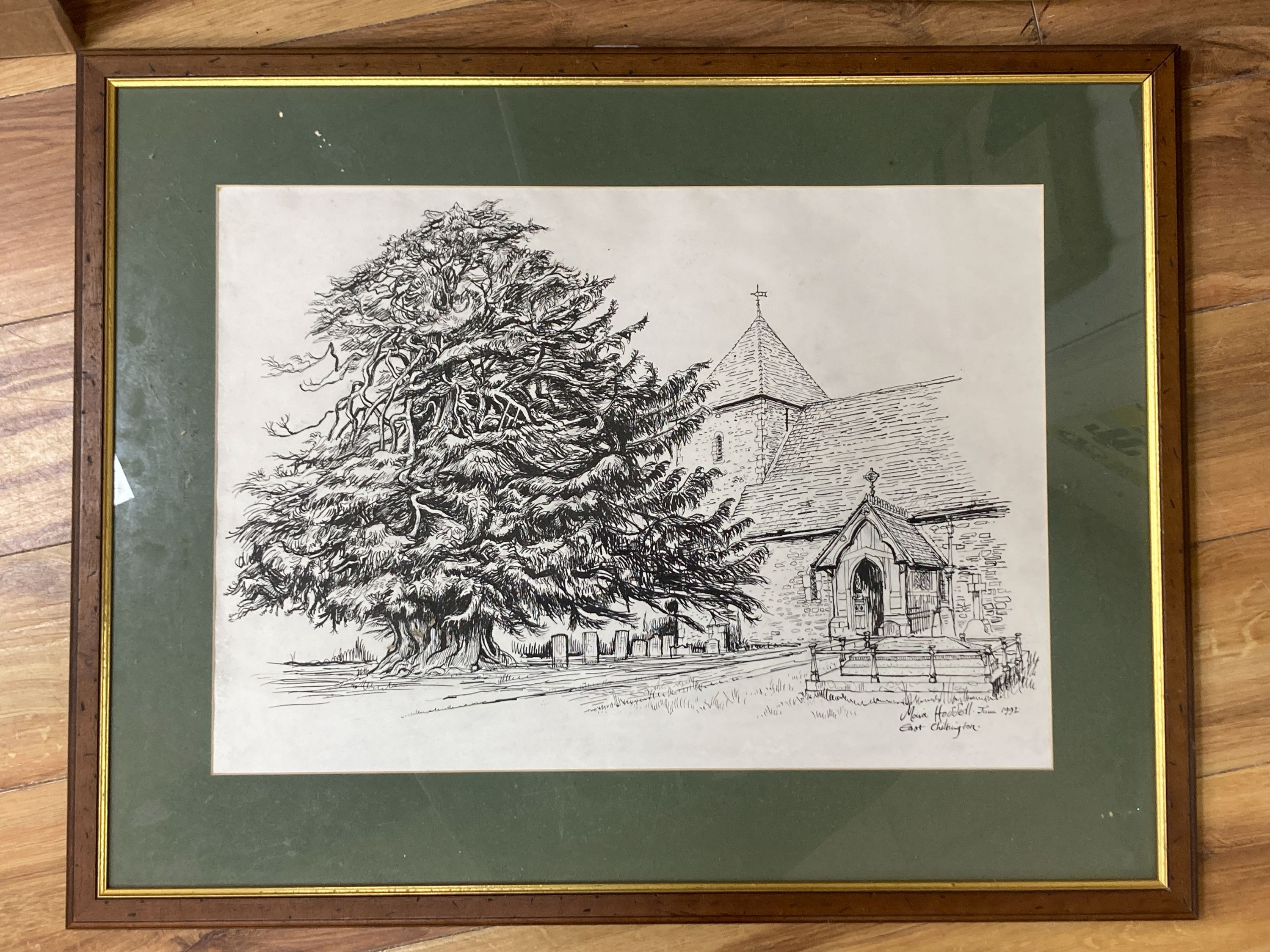 Moria Hoddell, pen and ink, East Chiltington church, signed, 41 x 58cm. - Bild 2 aus 4