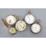 Two silver open face pocket watches including Victorian by Harris of Manchester, two other pocket