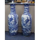 A pair of large Chinese blue and white floor vases, height 148cm