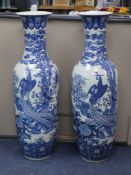 A pair of large Chinese blue and white floor vases, height 148cm