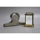A French Obis cased brass carriage timepiece and a Liberty's Tudric pewter mantel timepiece, dial
