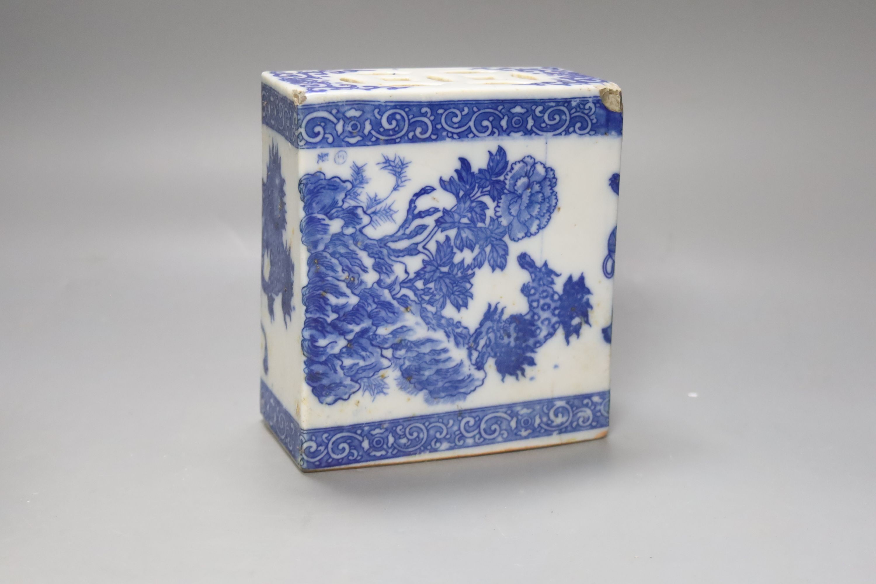 A Chinese blue and white pillow, an 18th century Chinese export bowl, diameter 26cm, and three - Image 3 of 8