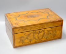 An early Victorian floral marquetry and satinwood writing slope, 35cm