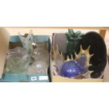 Assorted clear and coloured glassware, tallest 26cm