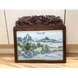 A 20th century Republic period porcelain plaque decorated in coloured enamels with landscape scene,