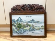 A 20th century Republic period porcelain plaque decorated in coloured enamels with landscape scene,