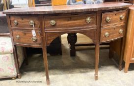 A George III mahogany bow front sideboard, W.150cm D.62cm H.90cm