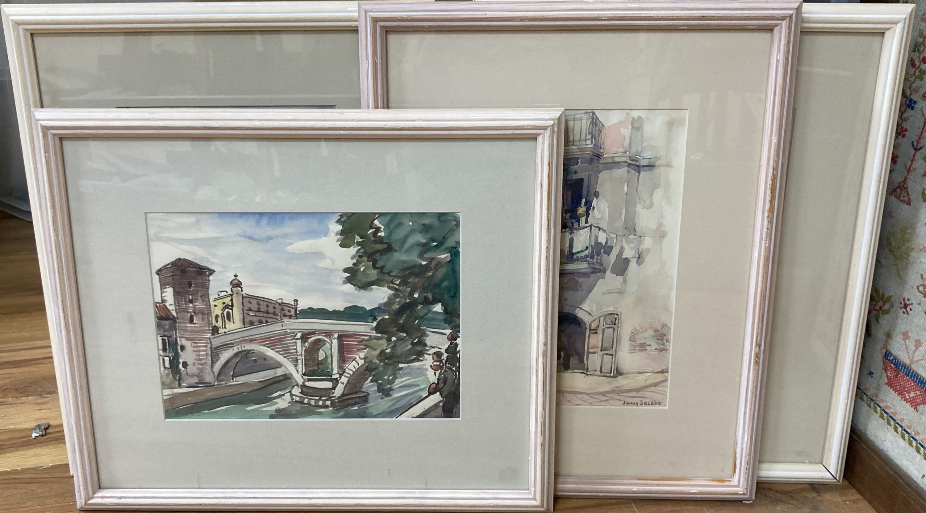 Julius Delos (1879-1970), four watercolours, Views in Naples, Rome and Venice, signed, largest 30 x
