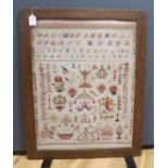 A French needlework sampler, dated 1860, Frame 84 x 67.5 cm