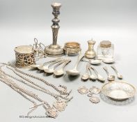 A collection of small silver, including a George V silver mustard, continental white metal and