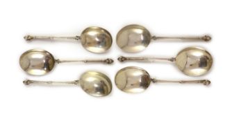 A harlequin set of six 19th century Dutch? silver baptismal spoons, some engraved arms of the