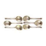 A harlequin set of six 19th century Dutch? silver baptismal spoons, some engraved arms of the