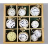 Ten assorted Victorian and later plated and base metal keywind and keyless pocket watches.